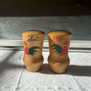 Vintage Wooden Rooster Salt and Pepper Shakers
